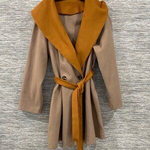 Vintage Amish made womens small coat with belt 1950s pattern tan and umber